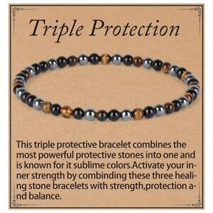 Onyx hematite tiger eye bracelet natural stone beaded stretch healing jewelry gi